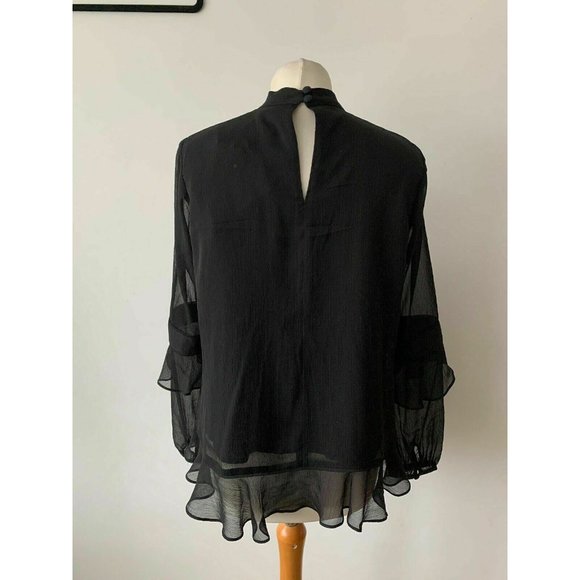 Sosandar Black Ruffle Sleeve High Neck Blouse Size 10 Key Hole Detail - Picture 5 of 5